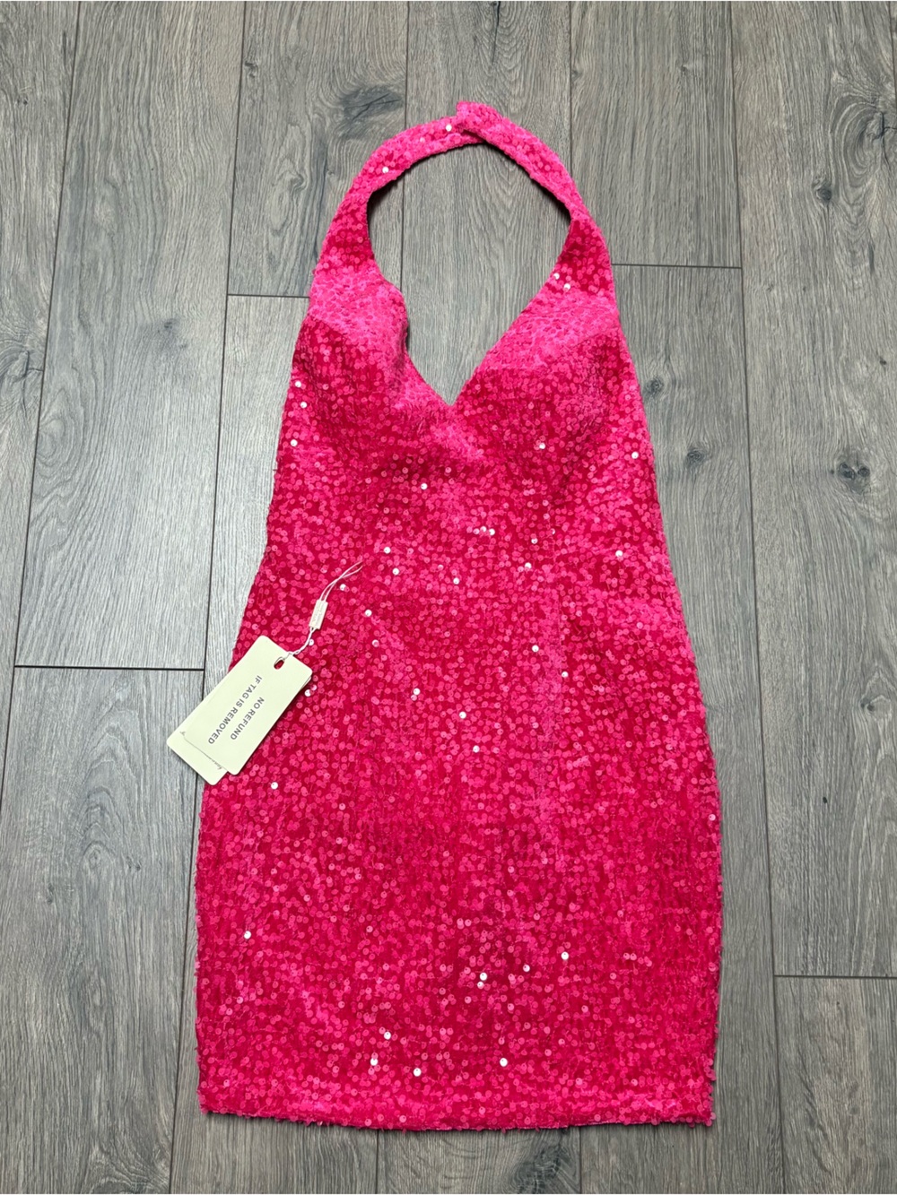 Halter mini dress hot pink padded cups